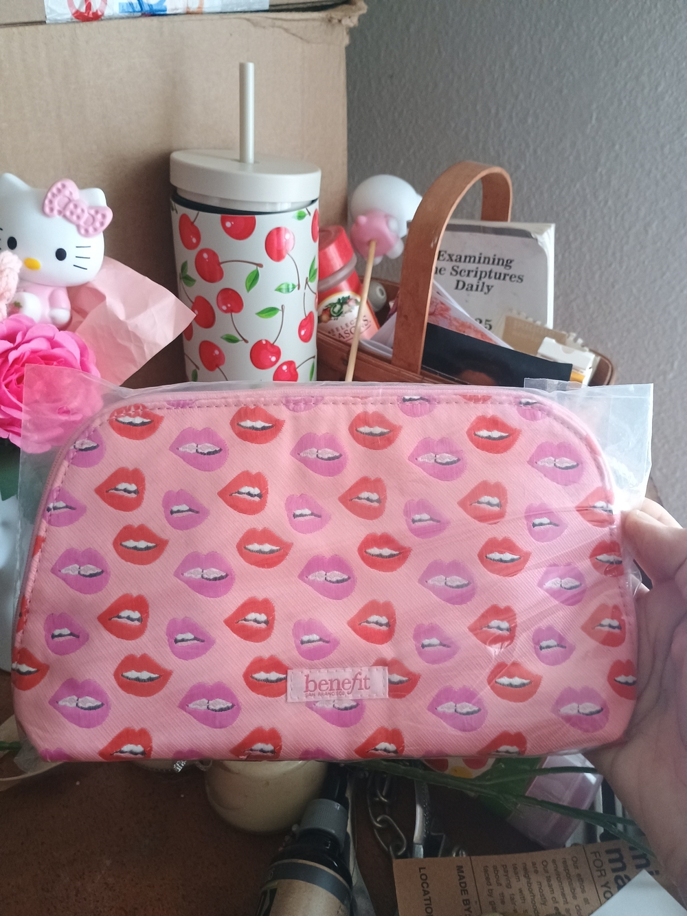 Benefit Large New Pink Lip Print Cosmetic Bag